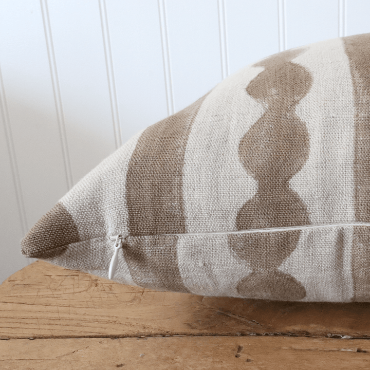 Griffin Hand-Block Tan Stripe Linen Pillow Cover - The Rug Decor