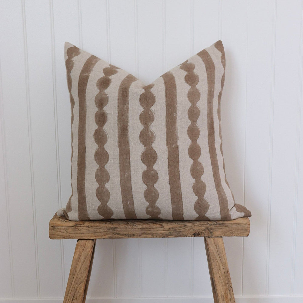 Griffin Hand-Block Tan Stripe Linen Pillow Cover - The Rug Decor