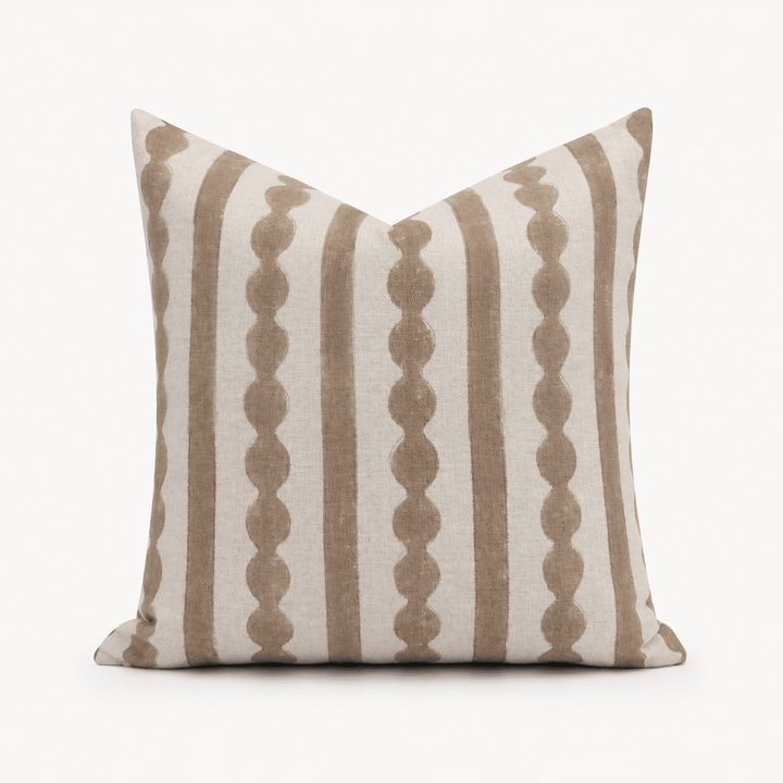 Griffin Hand-Block Tan Stripe Linen Pillow Cover - The Rug Decor