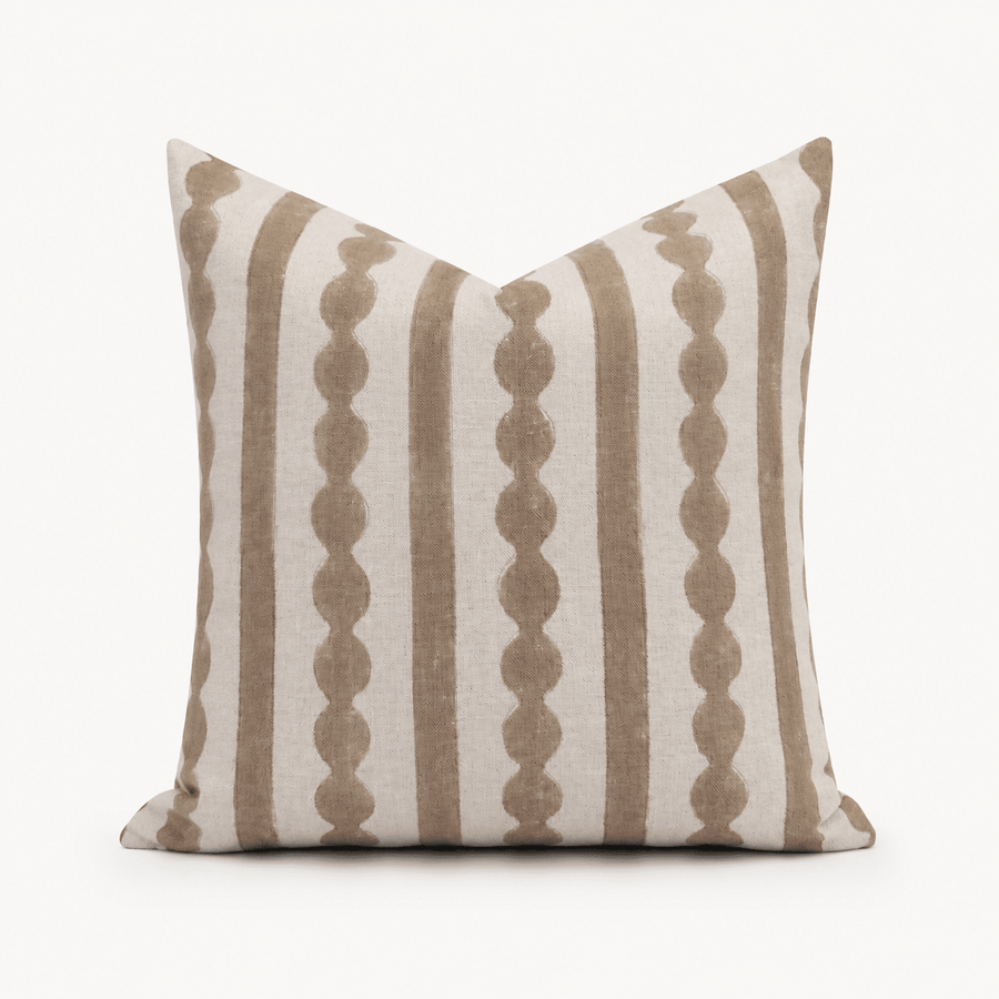 Griffin Hand-Block Tan Stripe Linen Pillow Cover - The Rug Decor