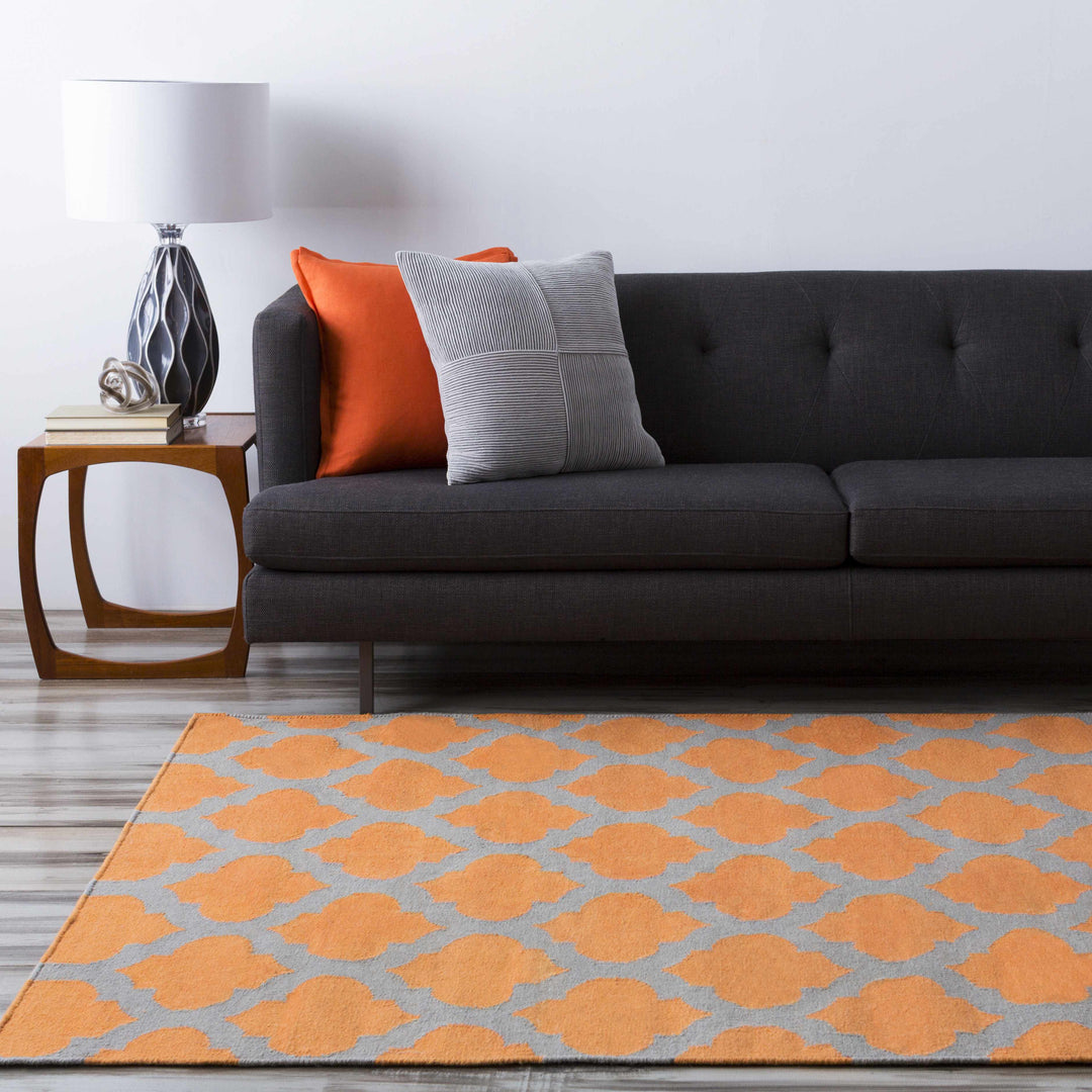 Grinnell Orange Contemporary Geometrical Hand Woven Area Rug