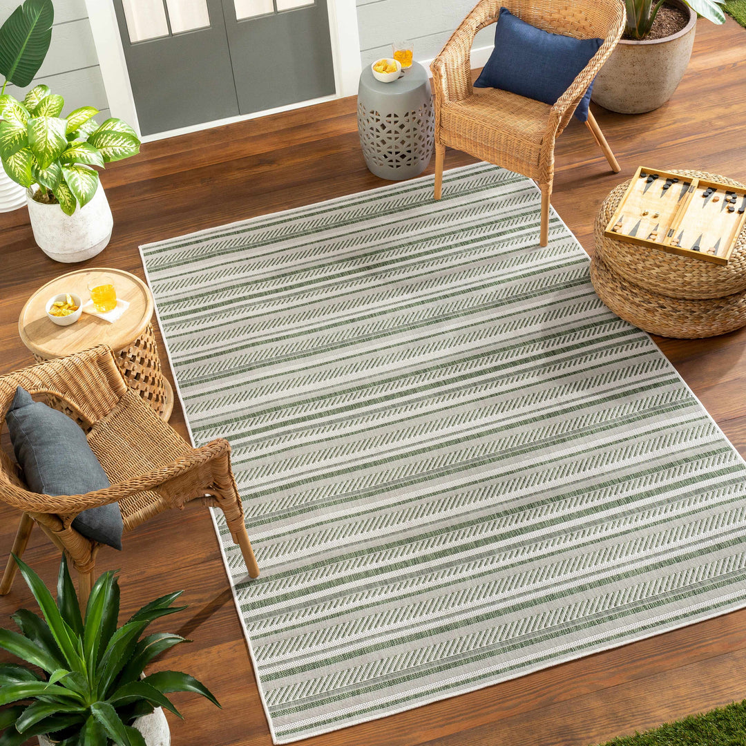 Gram Contemporary Style Green And Ivory Outdoor Rug