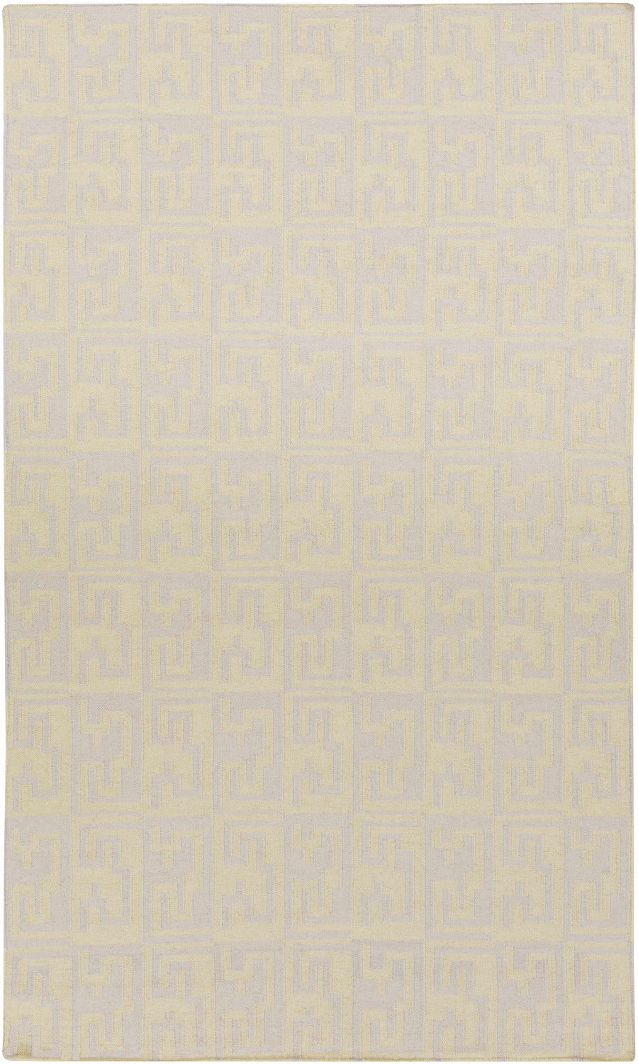 Beige hand-woven area rug with repeating geometric lattice pattern and flat texture.