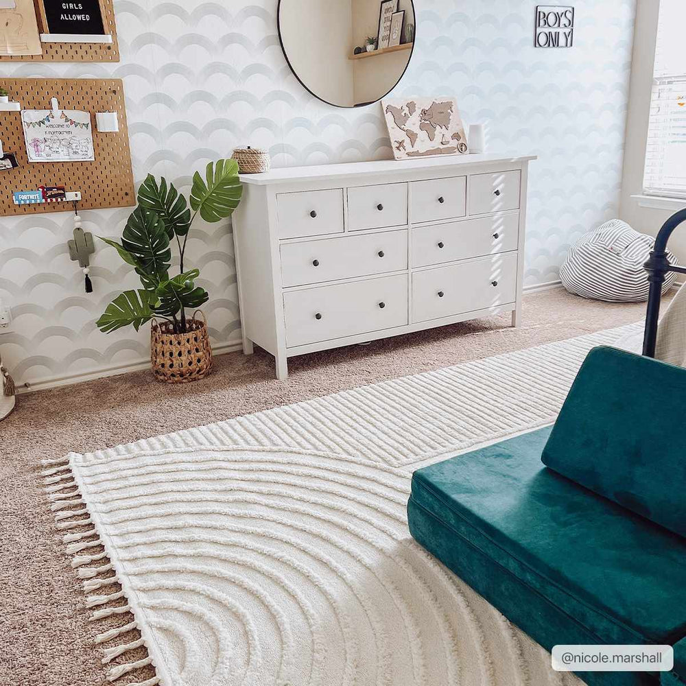 Guiling Contemporary Geometrical Style Ivory Rug with Tassels - The Rug Decor