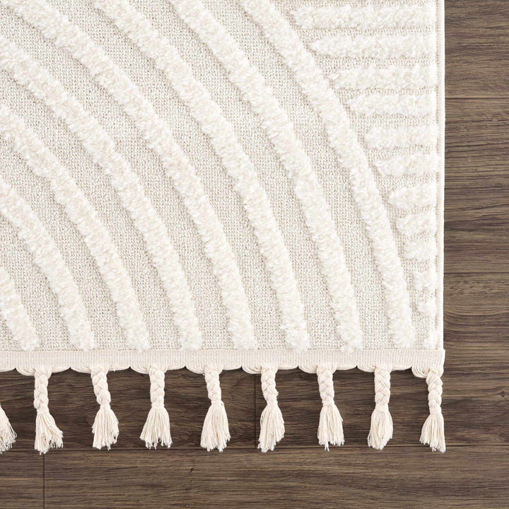 Guiling Contemporary Geometrical Style Ivory Rug with Tassels - The Rug Decor