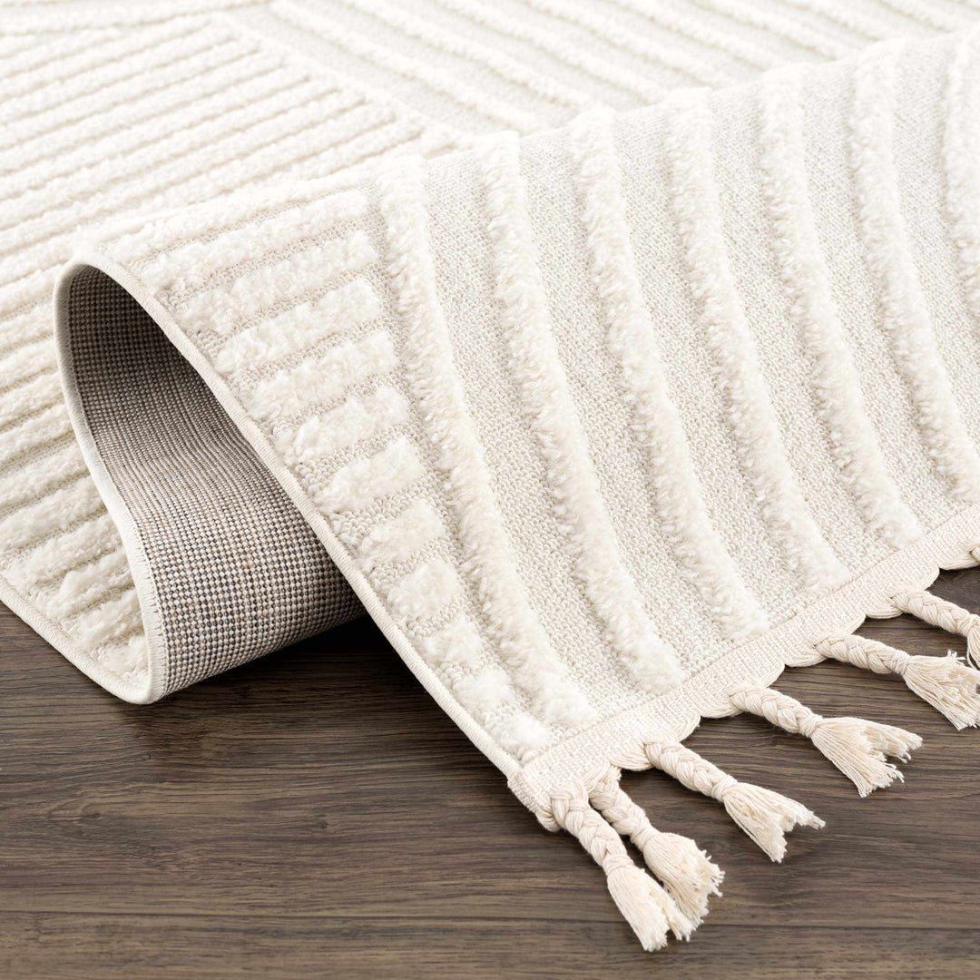 Guiling Contemporary Geometrical Style Ivory Rug with Tassels - The Rug Decor