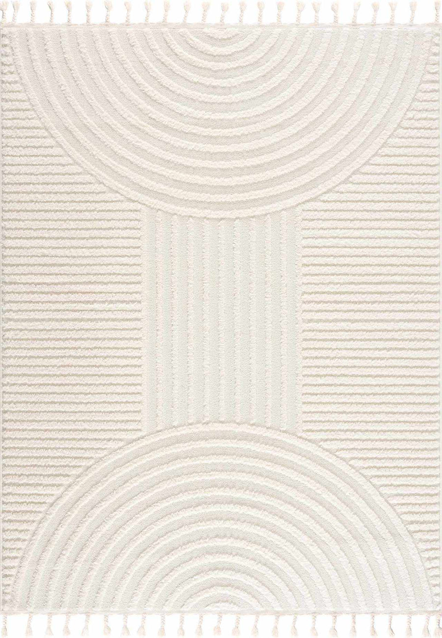 Guiling Contemporary Geometrical Style Ivory Rug with Tassels - The Rug Decor