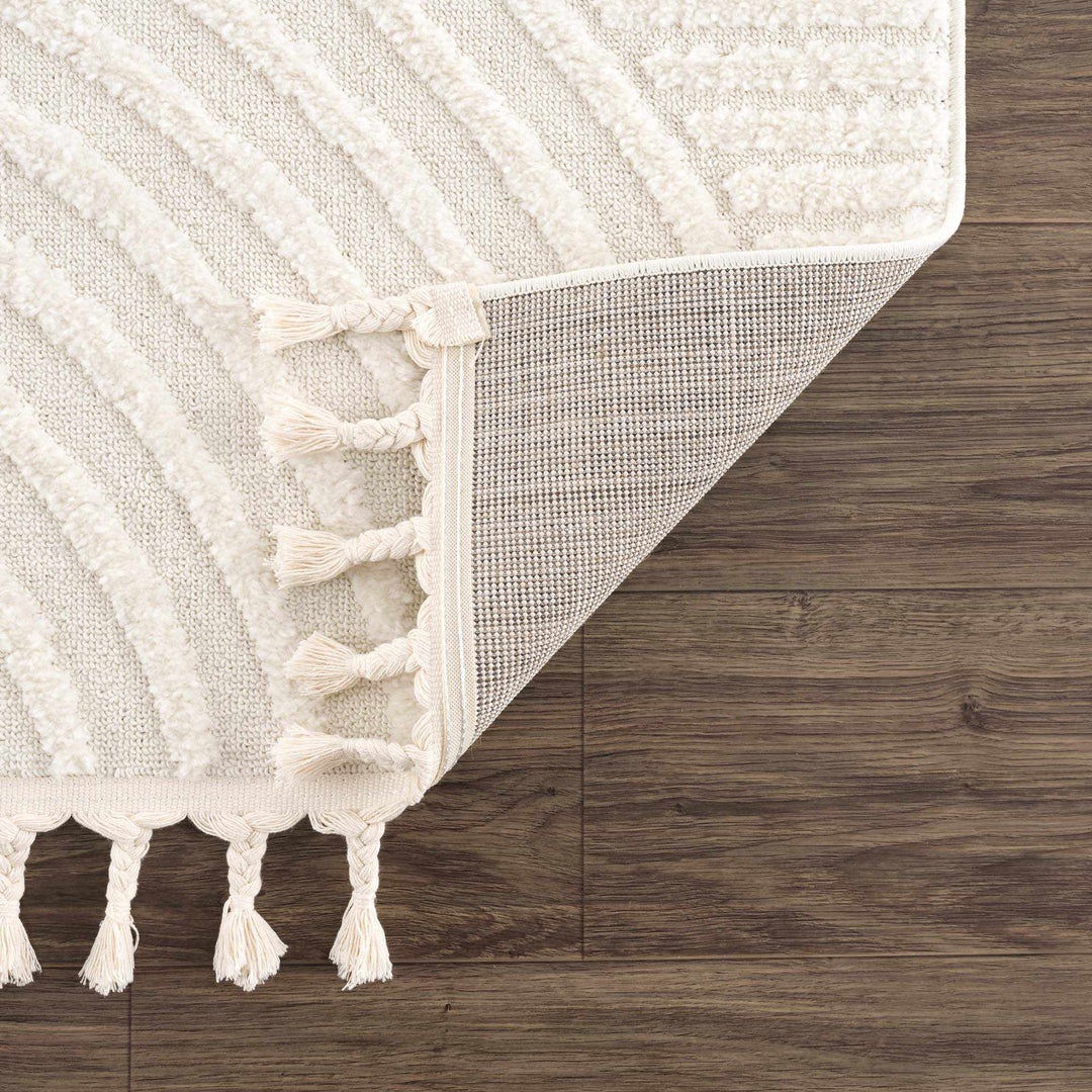 Guiling Contemporary Geometrical Style Ivory Rug with Tassels - The Rug Decor