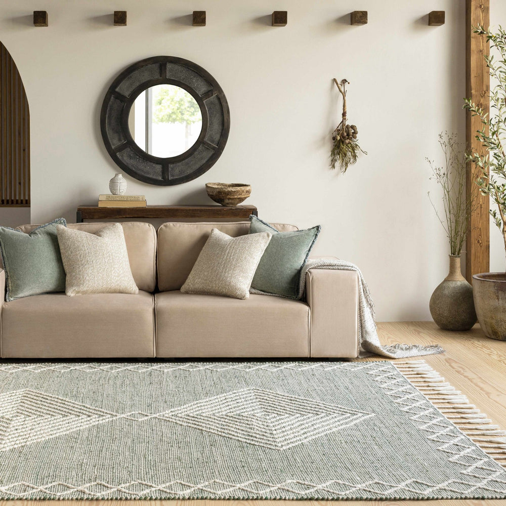Guiuan Contemporary Geometrical Green And Ivory Rug - The Rug Decor