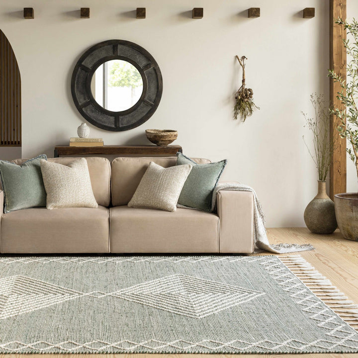 Guiuan Contemporary Geometrical Green And Ivory Rug - The Rug Decor