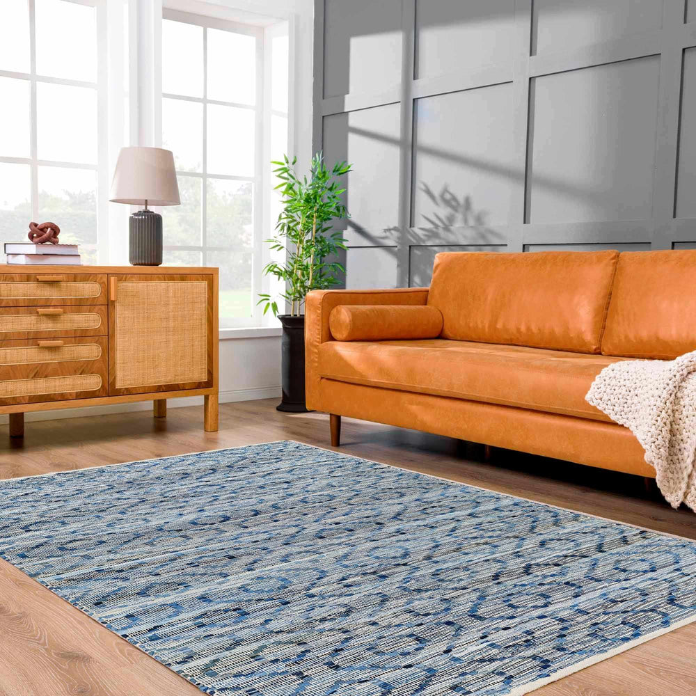 Gurit Modern Geometrical Blue And Gray Hand Woven Area Rug - The Rug Decor