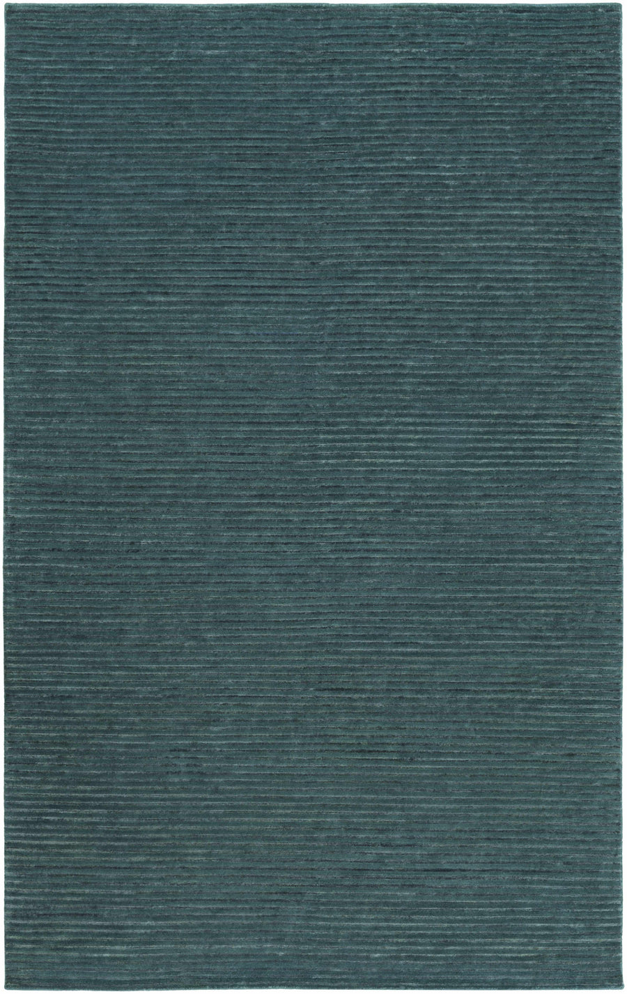 Teal modern hand-knotted area rug with fine horizontal stripe texture