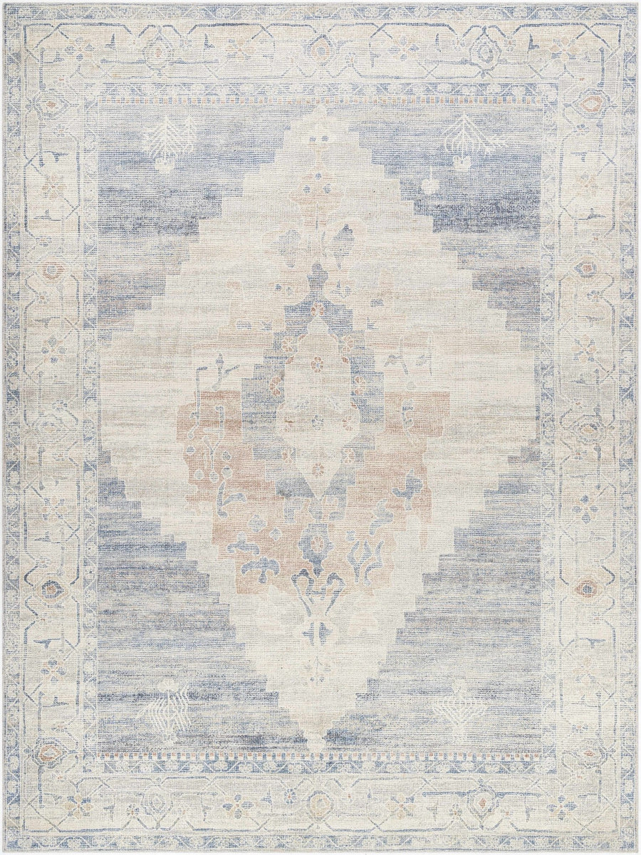 Gyan Traditional Blue And Ivory Machine Woven Area Rug - The Rug Decor