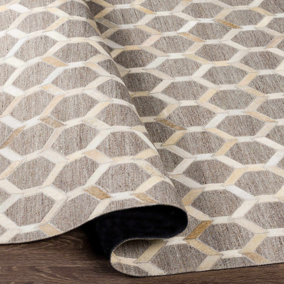 Haddix Contemporary Geometrical Brown And Gray Leather Rug - The Rug Decor