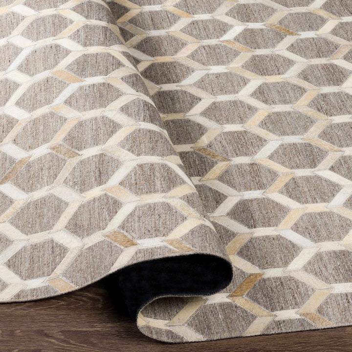 Haddix Contemporary Geometrical Brown And Gray Leather Rug - The Rug Decor