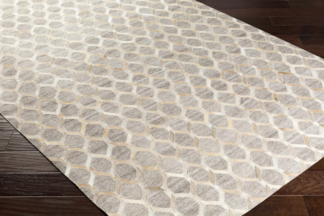 Haddix Contemporary Geometrical Brown And Gray Leather Rug - The Rug Decor