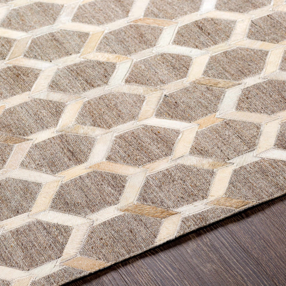 Haddix Contemporary Geometrical Brown And Gray Leather Rug - The Rug Decor