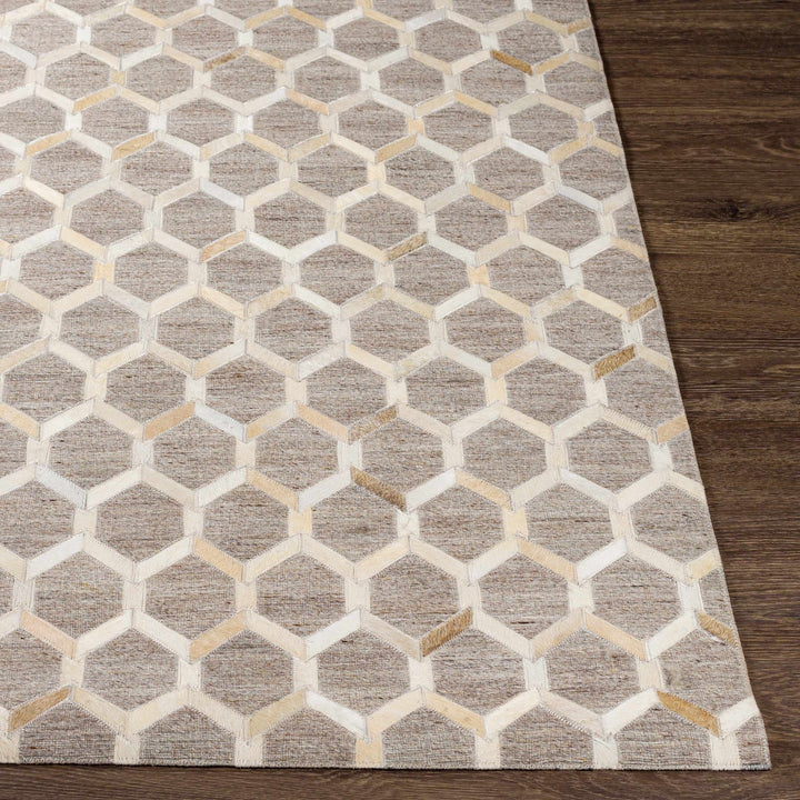 Haddix Contemporary Geometrical Brown And Gray Leather Rug - The Rug Decor