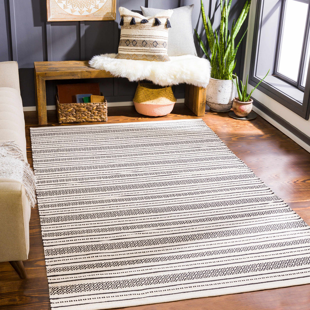 Hagnaya Ivory And Black Modern style Hand Woven Area Rug