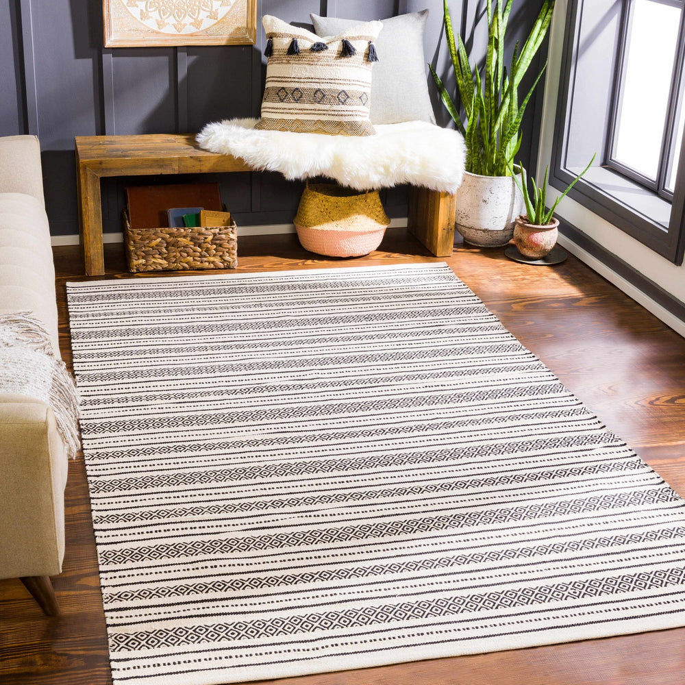 Hagnaya Ivory And Black Modern style Hand Woven Area Rug - The Rug Decor