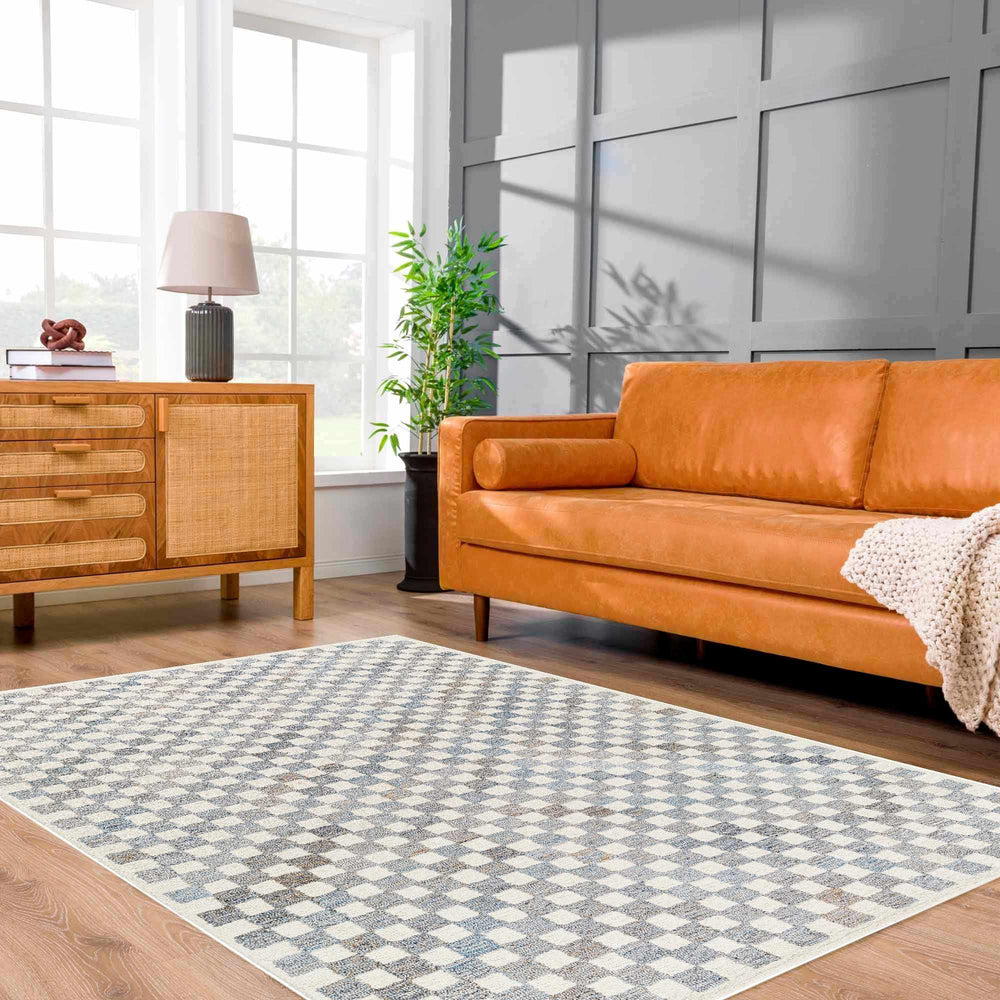 Halen Modern Gray And Ivory Checkered Rug - The Rug Decor