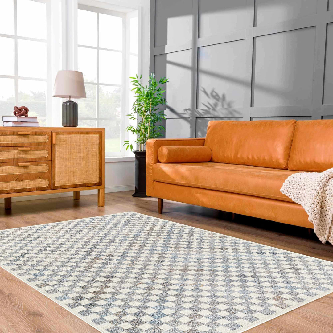 Halen Modern Gray And Ivory Checkered Rug - The Rug Decor