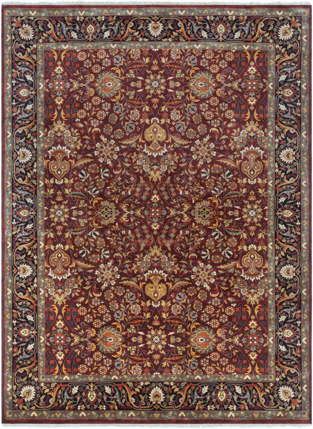 Hall Maroon And Black Traditional Style Hand Knotted Area Rug - The Rug Decor