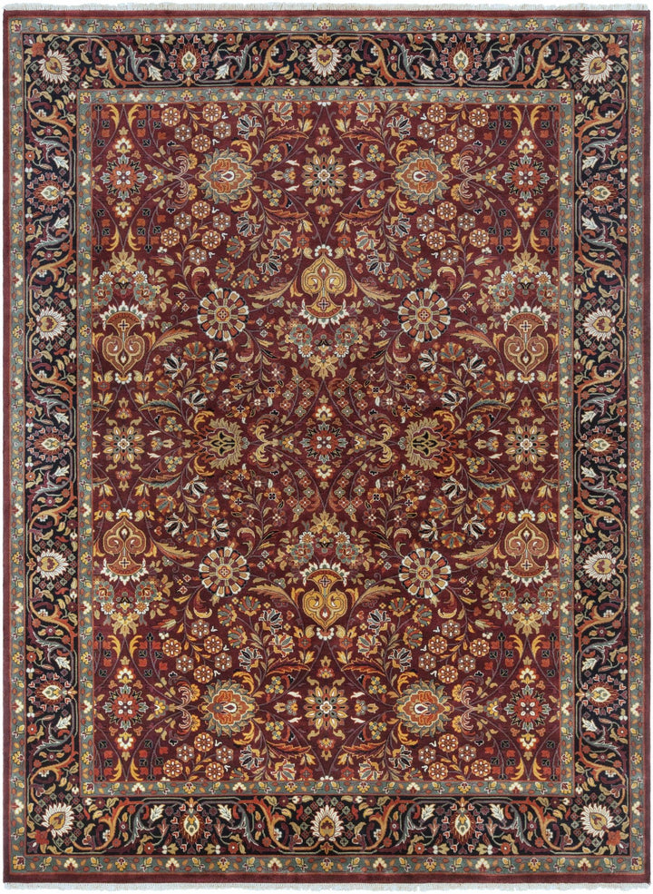Hall Maroon And Black Traditional Style Hand Knotted Area Rug - The Rug Decor