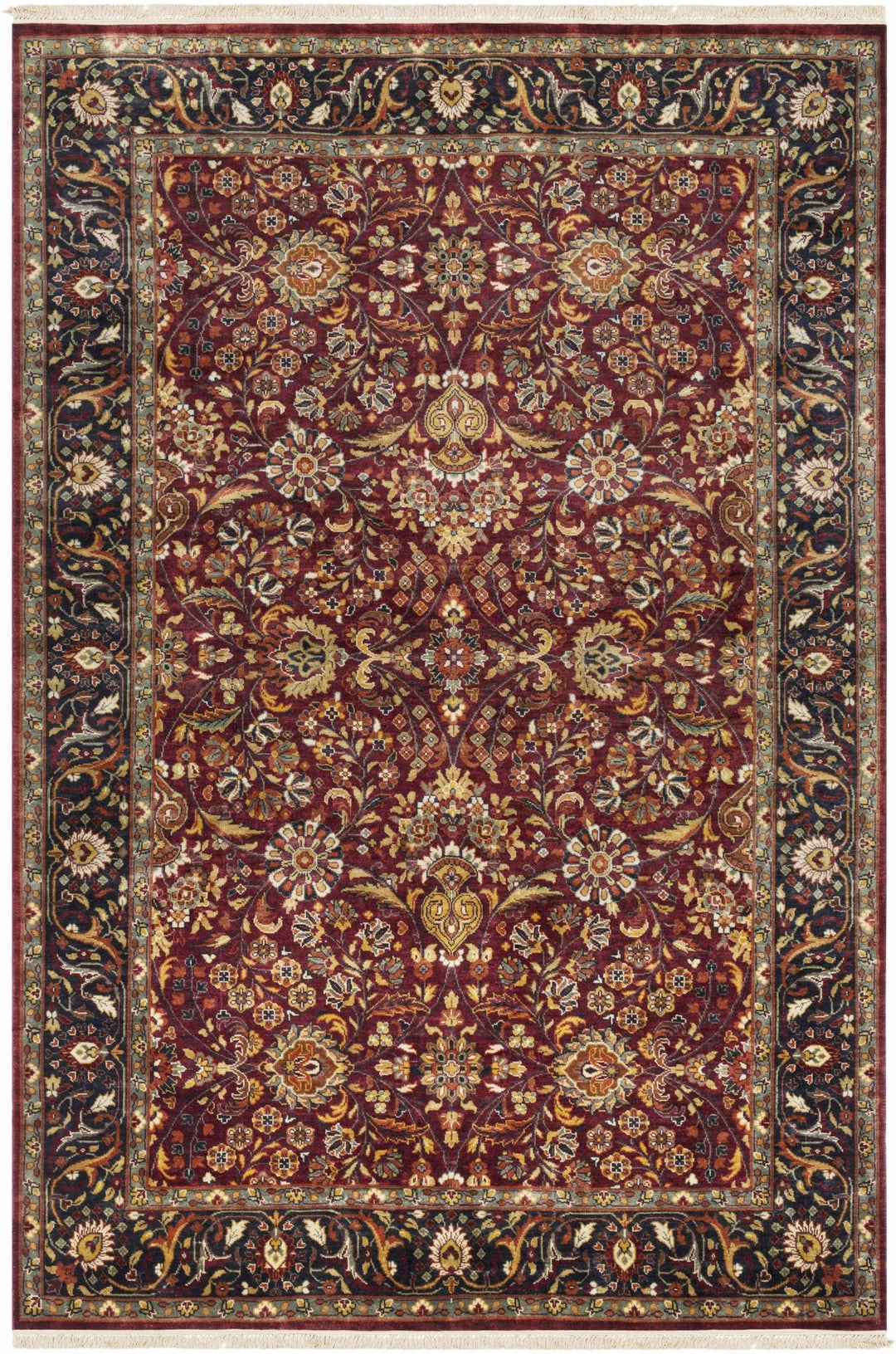 Hall Maroon And Black Traditional Style Hand Knotted Area Rug - The Rug Decor