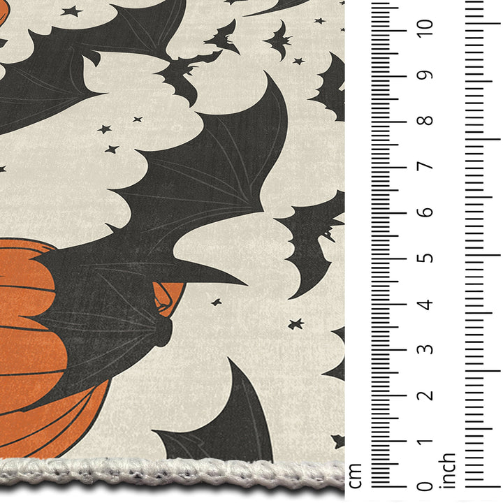 Halloween Pumpkin Rust And White Machine Washable Cotton Rug - The Rug Decor