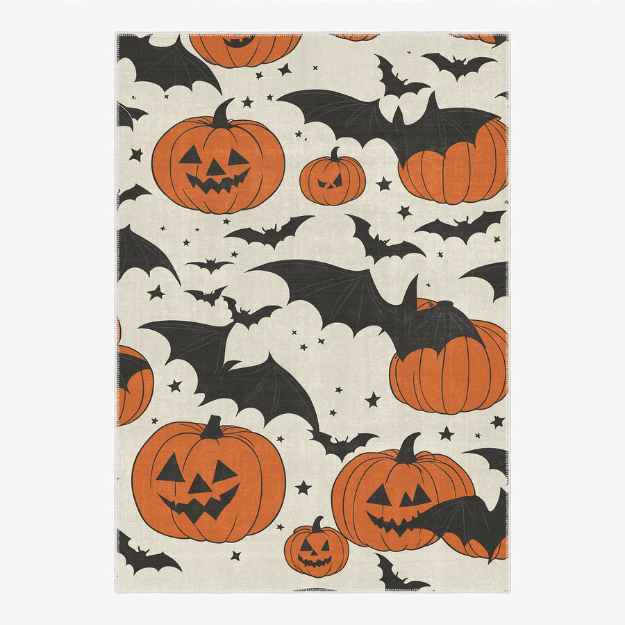 Halloween Pumpkin Rust And White Machine Washable Cotton Rug - The Rug Decor