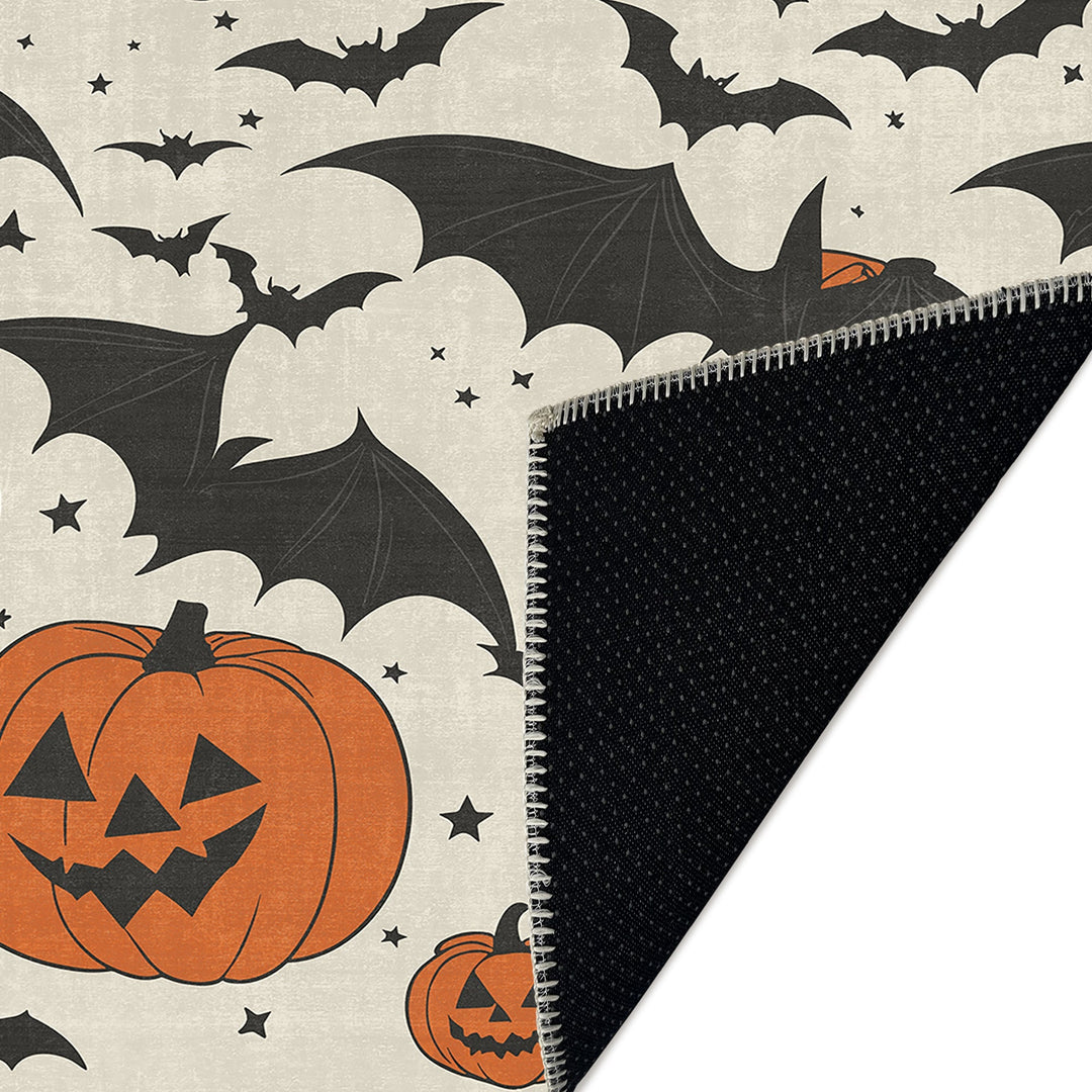 Halloween Pumpkin Rust And White Machine Washable Cotton Rug - The Rug Decor