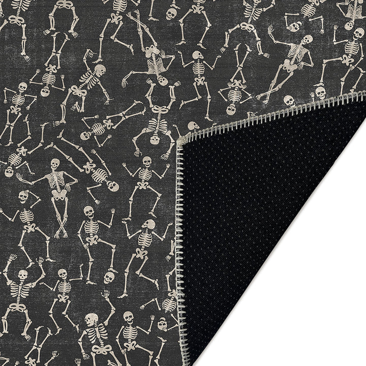 Halloween Skeleton Design Black And Beige Cotton Machine Washable Rug - The Rug Decor