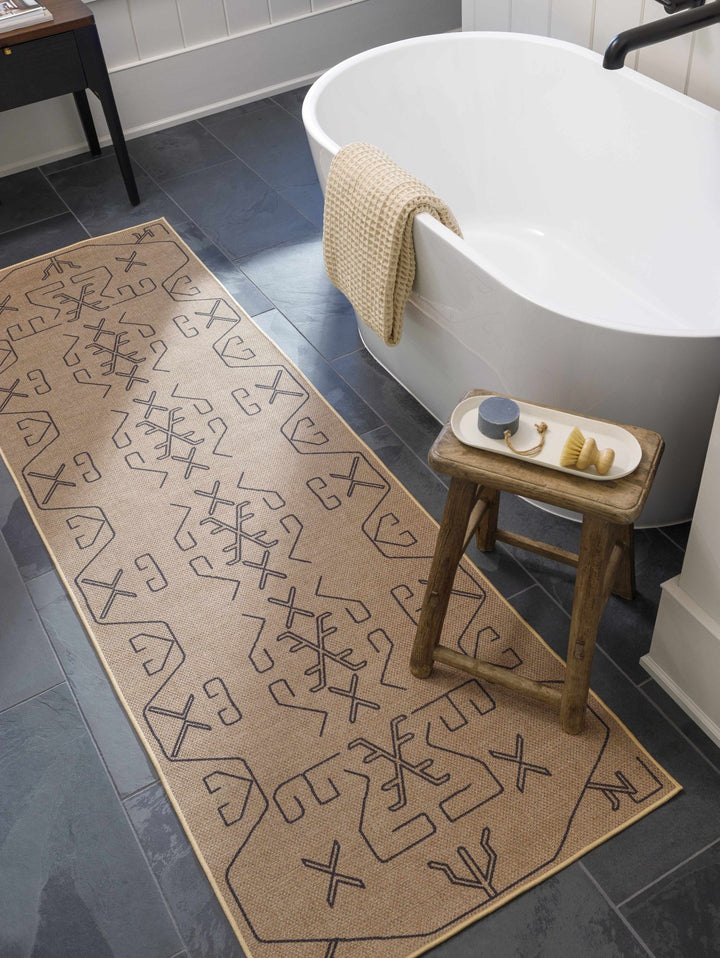 Hamid Traditional Geometric Design Tan And Taupe Washable Rug - The Rug Decor