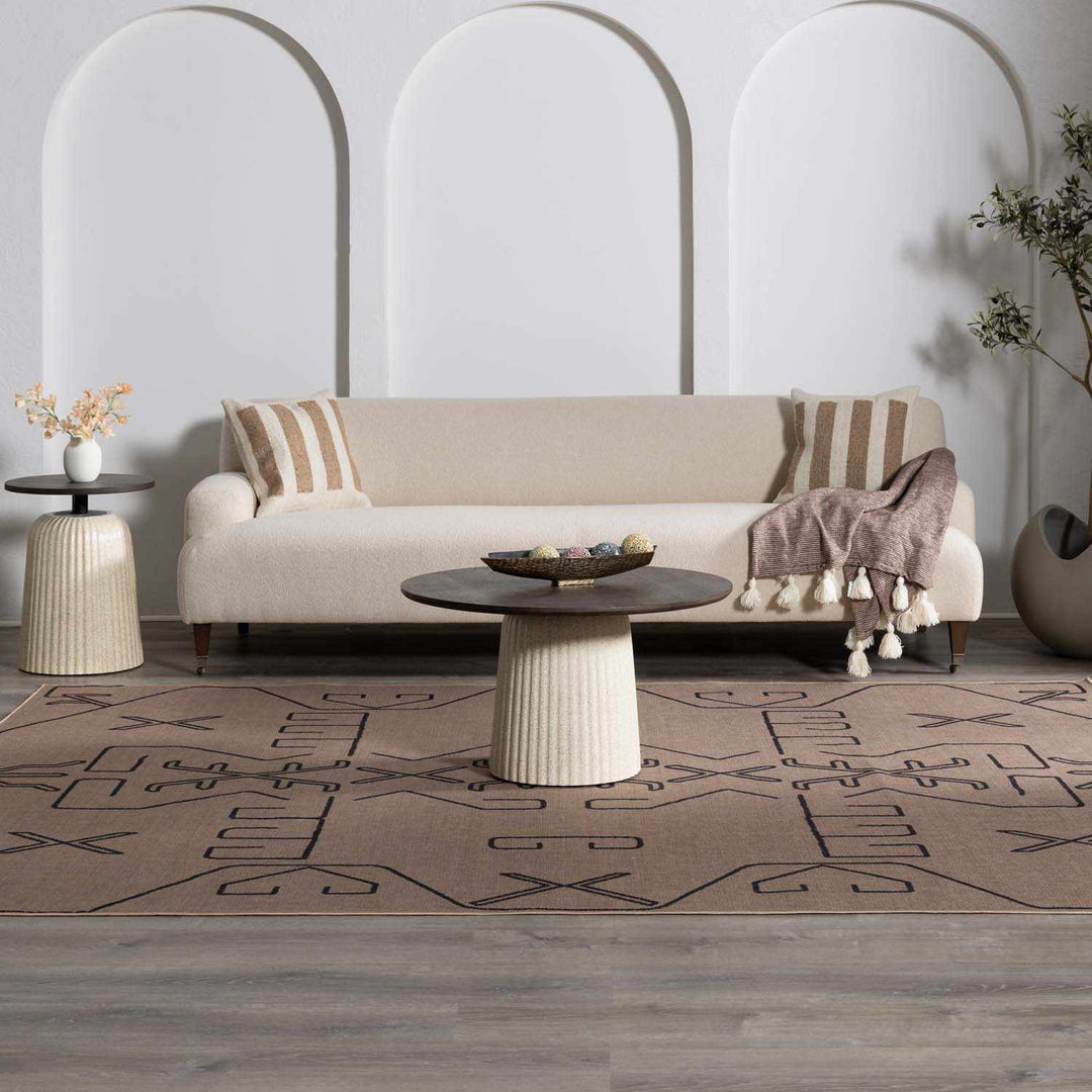 Hamid Traditional Geometric Design Tan And Taupe Washable Rug - The Rug Decor
