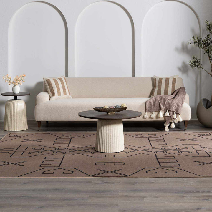 Hamid Traditional Geometric Design Tan And Taupe Washable Rug - The Rug Decor
