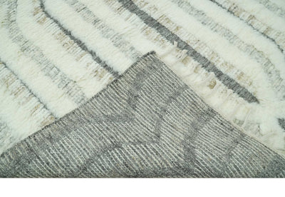 Hand Carved Texture Ivory, Gray, Charcoal and Beige Moroccan Style Modern Stripes Design 5x8 wool Area Rug - The Rug Decor