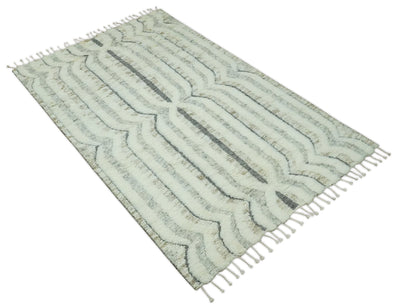 Hand Carved Texture Ivory, Gray, Charcoal and Beige Moroccan Style Modern Stripes Design 5x8 wool Area Rug - The Rug Decor