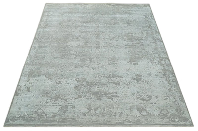 Hand Carved Texture Modern abstract Silver and Gray Hand Knotted 8x10 wool and Art Silk Area Rug - The Rug Decor