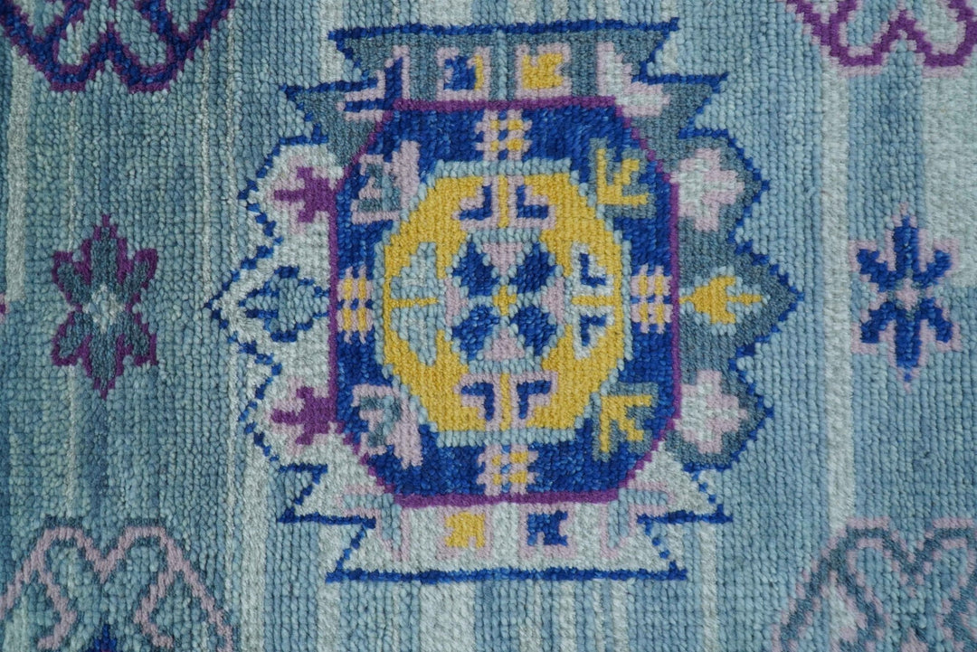 Hand knotted 2.6x10 Purple and Blue transitional geometrical Design Wool Area Rug - The Rug Decor