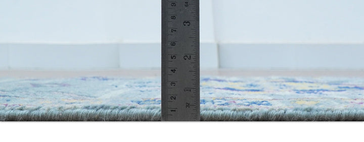 Hand knotted 2.6x10 Purple and Blue transitional geometrical Design Wool Area Rug - The Rug Decor