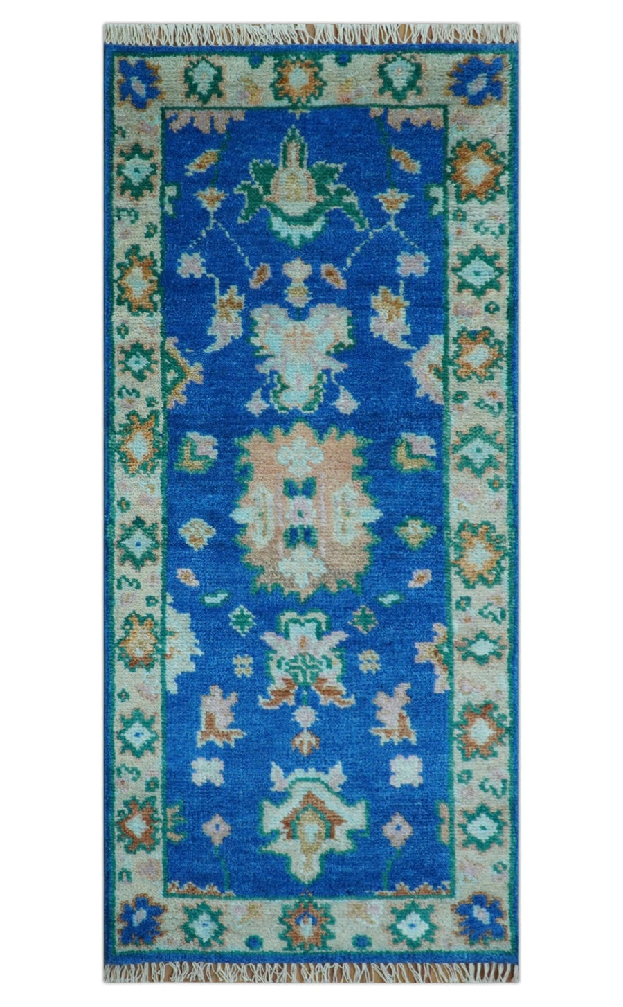 Hand knotted 2.6x6 Blue Traditional Oushak Design Wool Area Rug - The Rug Decor