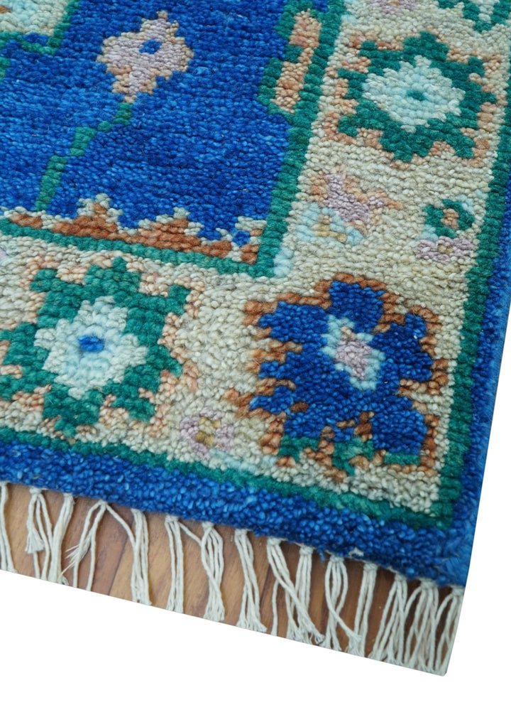Hand knotted 2.6x6 Blue Traditional Oushak Design Wool Area Rug - The Rug Decor