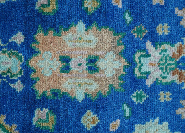 Hand knotted 2.6x6 Blue Traditional Oushak Design Wool Area Rug - The Rug Decor