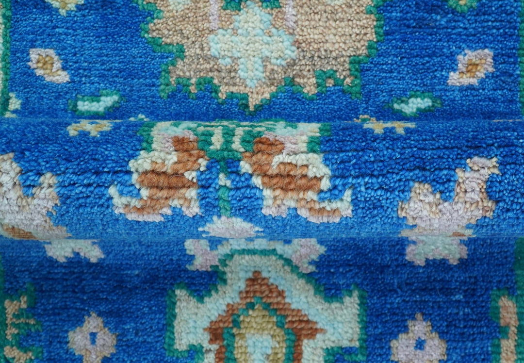 Hand knotted 2.6x6 Blue Traditional Oushak Design Wool Area Rug - The Rug Decor