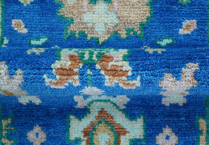 Hand knotted 2.6x6 Blue Traditional Oushak Design Wool Area Rug - The Rug Decor