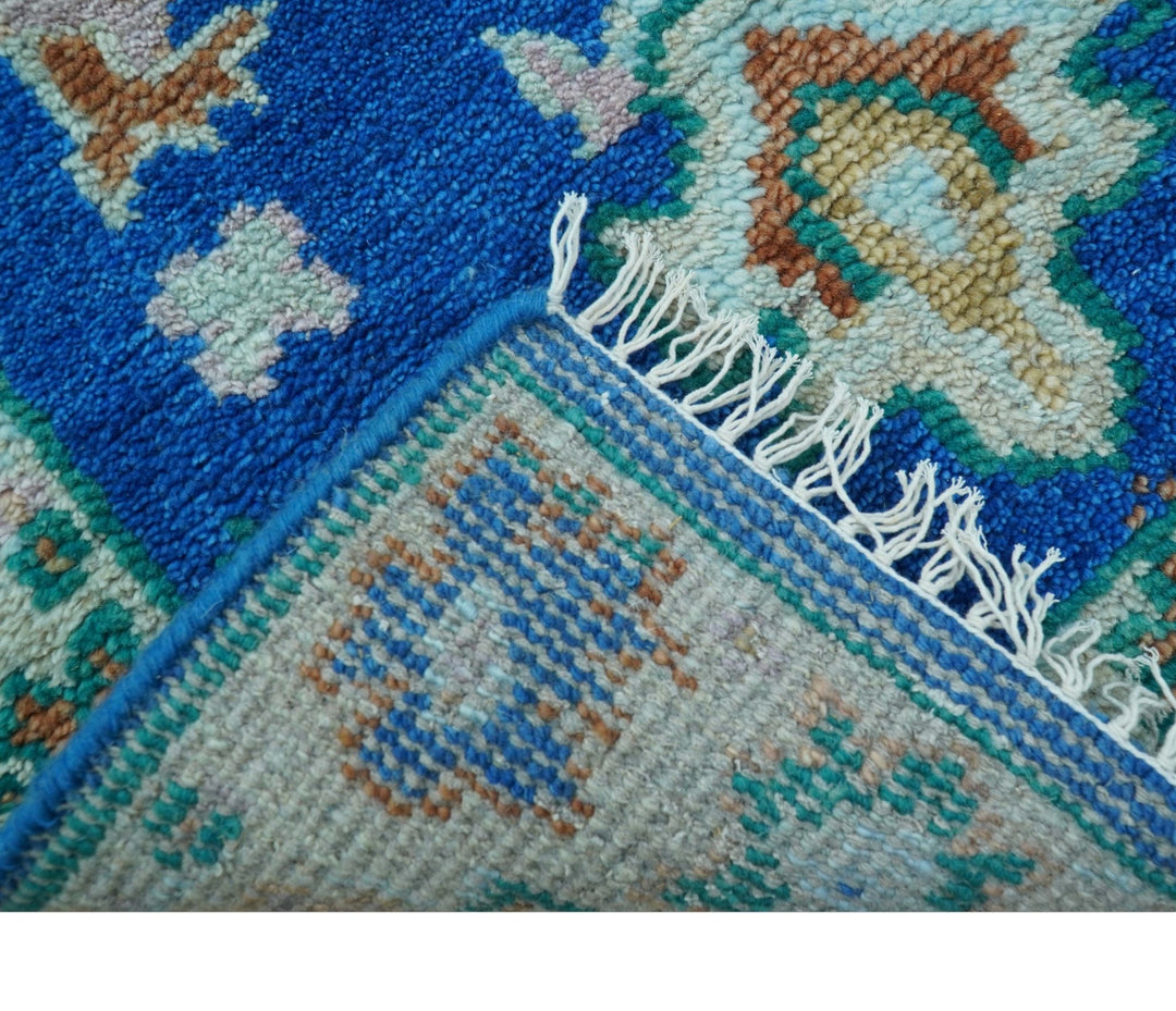 Hand knotted 2.6x6 Blue Traditional Oushak Design Wool Area Rug - The Rug Decor