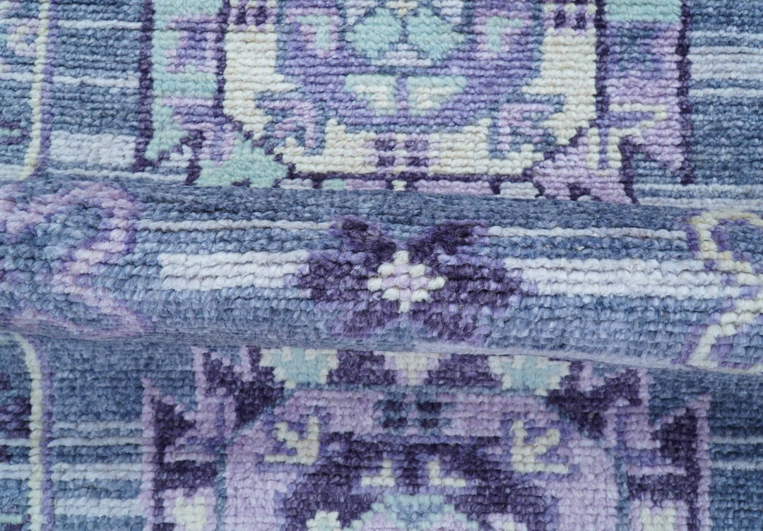 Hand knotted 2.6x8 Purple transitional geometrical Design Wool Area Rug - The Rug Decor