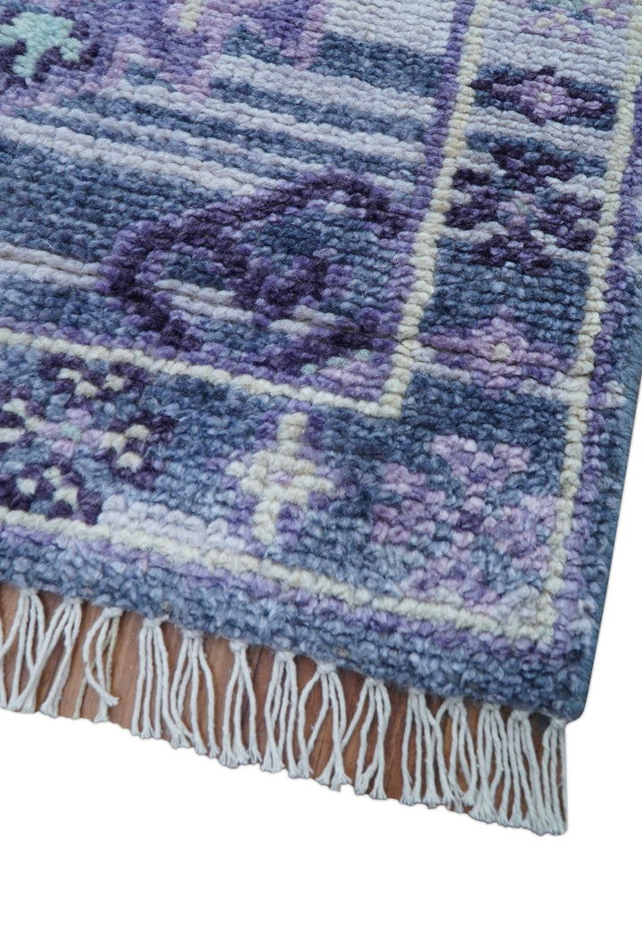 Hand knotted 2.6x8 Purple transitional geometrical Design Wool Area Rug - The Rug Decor