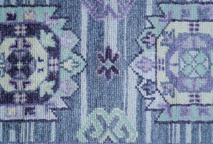 Hand knotted 2.6x8 Purple transitional geometrical Design Wool Area Rug - The Rug Decor